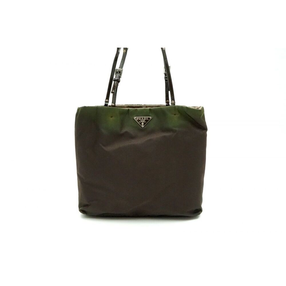 Prada Tote Handbag Triangle Plate Tessuto Khaki Green Moss Green